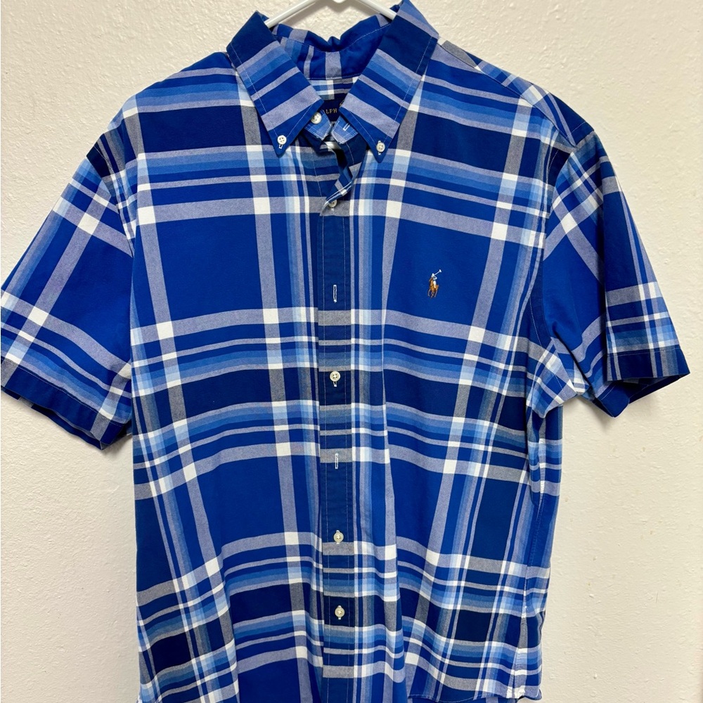 Ralph Lauren Men's Blue and White Plaid Shirt